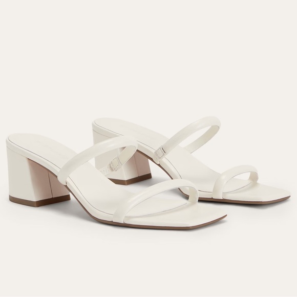 Everlane White Canvas Strappy Block Heel Sandals 7.5 NWOB Square Toe Leather - Picture 1 of 9